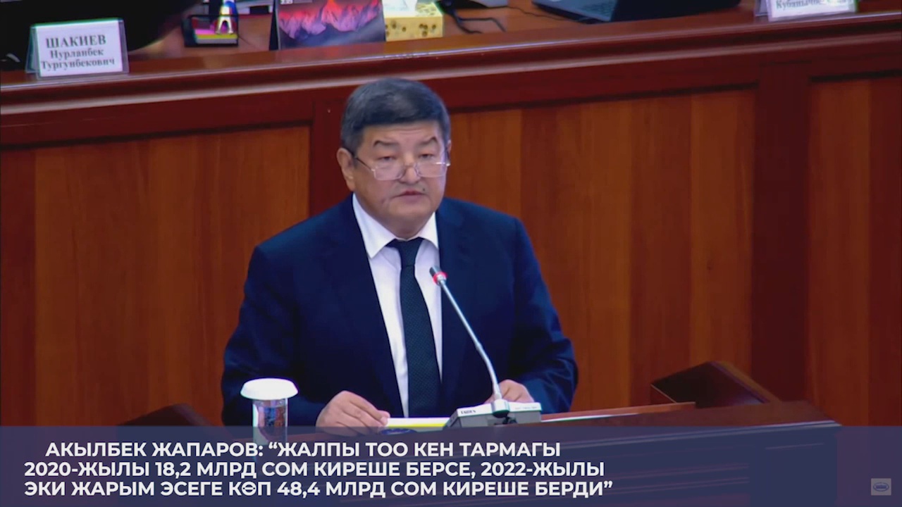 Акылбек Жапаров: “Жалпы тоо кен тармагы 2020-жылы 18,2 млрд сом киреше берсе, 2022-жылы эки жарым эсеге көп 48,4 млрд сом киреше берди”